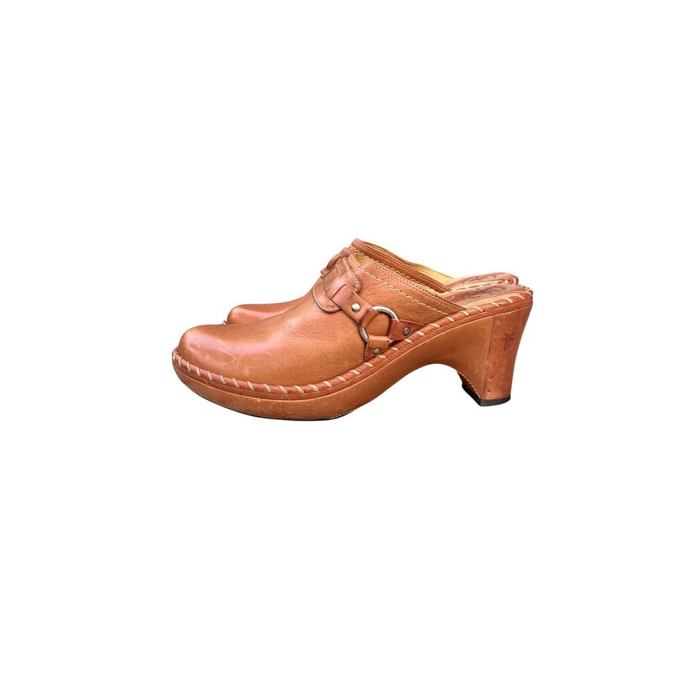 Vintage Frye Charlotte Ring Whipstitch Leather Clogs Harness Brazil Deadstock